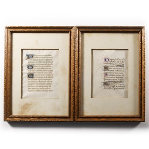 Medieval Framed Vellum Illuminated Manuscript Page Pair