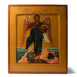 Russian Wooden Icon with St John the Baptist
