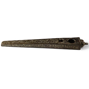 Western Asiatic Calligraphic Bronze Scribes Case Decorated with Lions