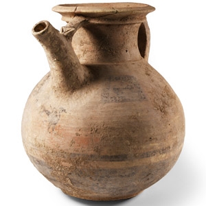 Western Asiatic Painted Terracotta Vessel with Figures and Birds