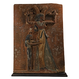 Large Egyptian Revival Painted Stone Plaque