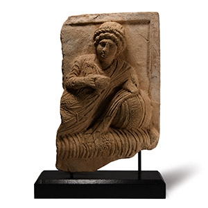 Eastern Roman Sandstone Frieze Fragment with Banquet Scene