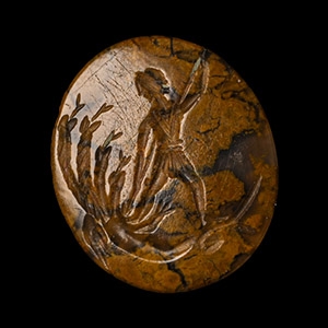 Roman Gemstone with Youth Fighting a Multi-Headed Serpent