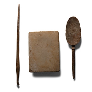 Roman Stone Palette and Bone Implement Group