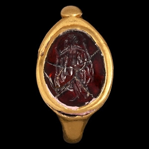 Sassanian Gold Ring with Garnet Intaglio