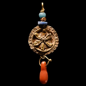 Byzantine Gold Floral Pendant with Bead Drop
