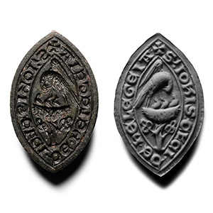 Large Medieval Bronze Vesica-Shaped Seal Matrix for John the Clerk of Hilgay