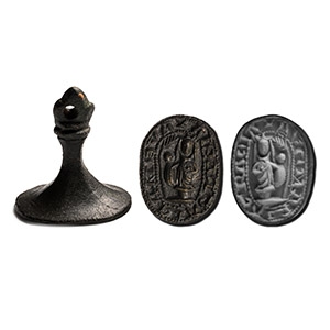 Medieval Bronze Oval-Shaped Seal Matrix with Mary and Child