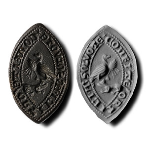 Medieval Bronze Vesica-Shaped Seal Matrix with a Bird