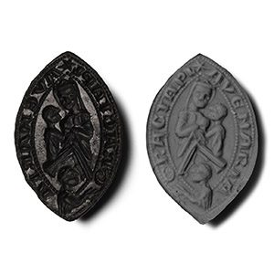 Medieval Bronze Vesica-Shaped Seal Matrix with Virgin and Child