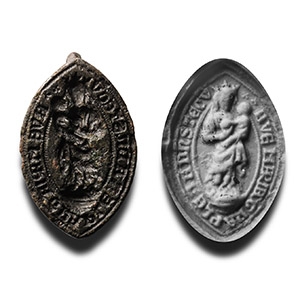 Medieval Bronze Vesica-Shaped Seal Matrix with Mary and Child