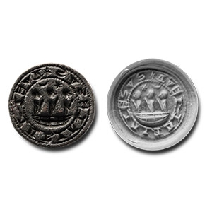 Medieval Bronze Round Seal Matrix with Hail Mary and Jesus
