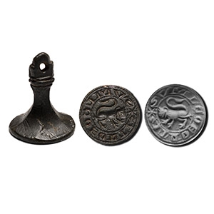 Medieval Bronze Round Seal Matrix with I am a Strong Lion