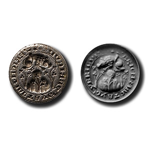 Medieval Silver Round Seal Matrix with Sleeping Lion