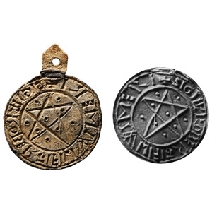 Large Medieval Lead Round Seal Matrix with Pentagram for Robert son of Wigmær