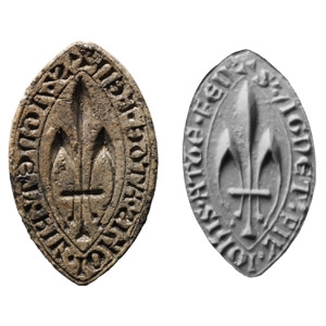 Large Medieval Lead Vesica-Shaped Seal Matrix Daughter of John at the Fen
