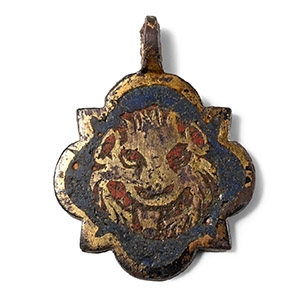 Medieval Knights Gilt Bronze Enamelled Heraldic Horse Harness Pendant with Face