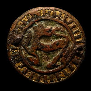 Medieval Knights Bronze Enamelled Heraldic Horse Roundel with Lion Facing Back
