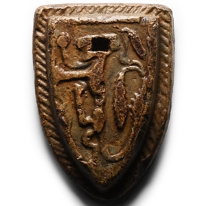 Medieval Lead Shield-Shaped Weight with Rampant Lion of Simon de Montfort