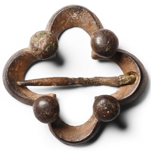 Medieval Bronze Quatrefoil Ring Brooch with Bosses