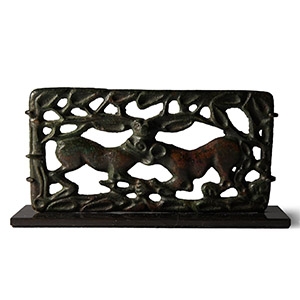 Ordos Bronze Belt Buckle with Lion Attacking a Doe
