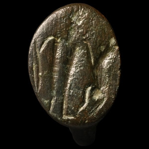 Hellenistic Bronze Ring with Lion Attacking a Warrior