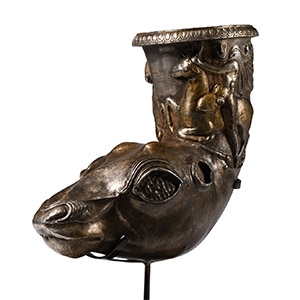 Greek Style Silver Ram-Headed Rhyton