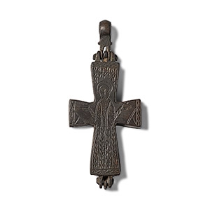 Byzantine Bronze Reliquary Cross Pendant