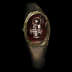 Byzantine Bronze Ring with Globus Cruciger Gemstone