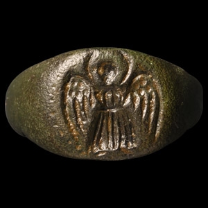 Byzantine Bronze Ring with Angel