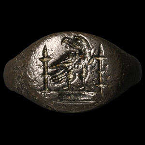 Roman Bronze Military Ring with Eagle Between Standards