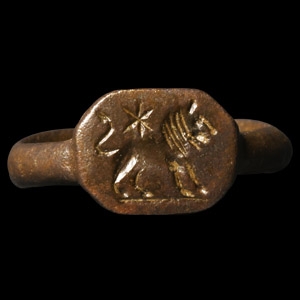 Medieval Bronze Ring with Star Over Lion