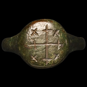 Medieval Bronze Ring with Jerusalem Cross Variant