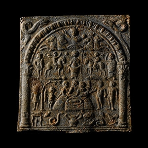 Roman Danubian Lead Votive Plaque with Sol and Helen of Troy