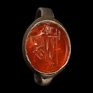 Roman Silver Ring with Poseidon Gemstone