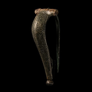 Roman Colchester Type Silvered Bronze Bow Brooch with Vine Motif