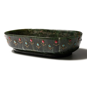 Green Stone Flower Bowl with Rubies