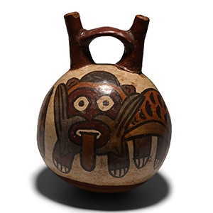 Pre-Columbian Nazca Terracotta Stirrup-Spout Vessel with Feline
