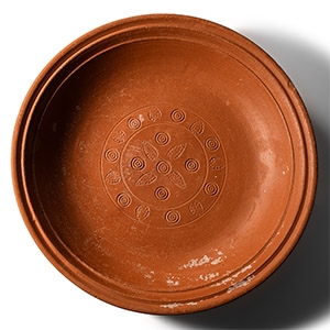 Large Roman Decorated Redware Serving Bowl with Grape Bunches