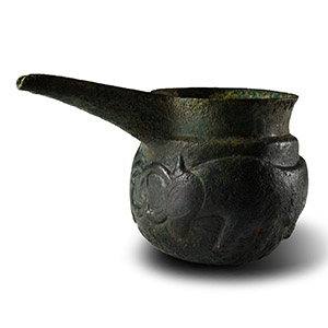 Luristan Bronze Spouted Vessel with Attacking Bulls