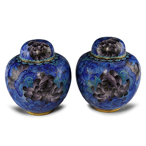 Chinese Turquoise Cloisonne Lidded Vessel Pair