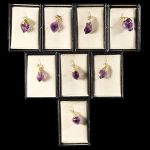 Natural History - Cased Amethyst Crystal Pendant Group [8]