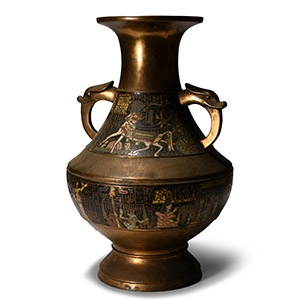 Champleve Enamel Bronze Vessel with Egyptian Procession Scenes