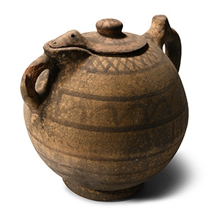 African Ceramic Storage Vessel with Animal Lid