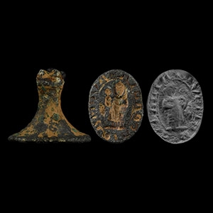 Medieval Bronze Seal Matrix with Hail Mary, Full of Grace