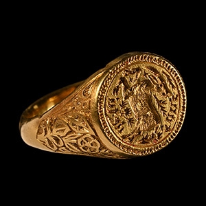 Medieval Gold Heraldic Signet Ring with Goat