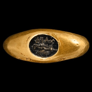 Roman Gold Ring with Mani in Fede Gemstone for Aiax