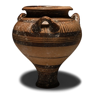 Geometric Terracotta Piriform Jar with Handles