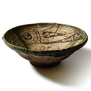 Byzantine Green Glazed Sgraffito-Ware Bowl