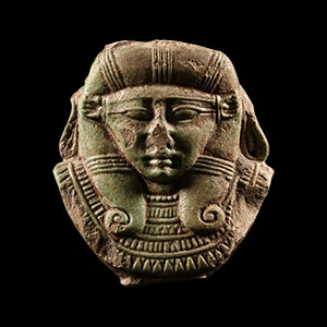 Egyptian Faience Sistrum Fragment with Hathor Head